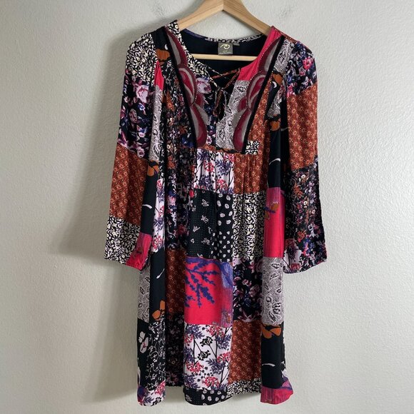 Anthropologie One September Womens Small Arcata Patchwork Dress Long Sleeve - Picture 6 of 10